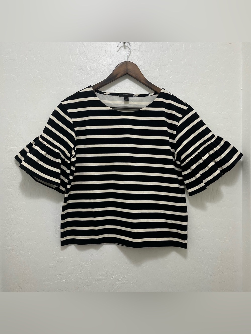 J. Crew Ruffle Sleeve Top in Black & White Stripes Size XS